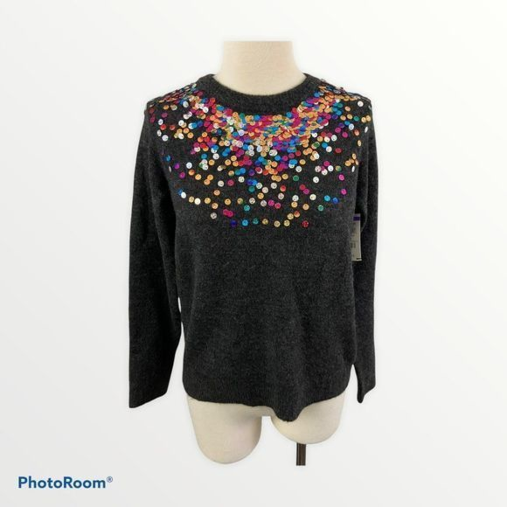 NWT 1901 Grey Crew Neck Metallic‎ Sparkle Sweater (